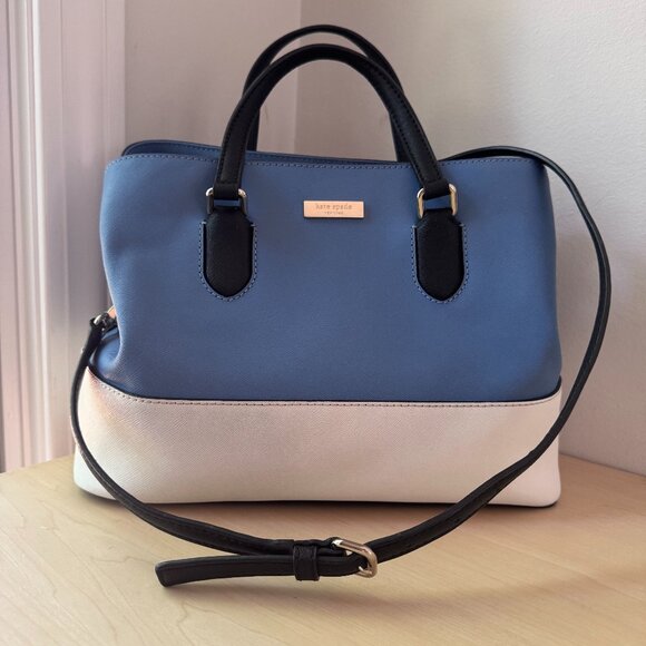 Kate Spade Laurel Way Evangelie Handbag – Blue/White/Black Saffiano Leather